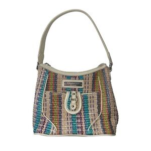 Etienne Aigner Bag Mini Purse Multicolour Striped Woven Straw Off-White‎ Vintage